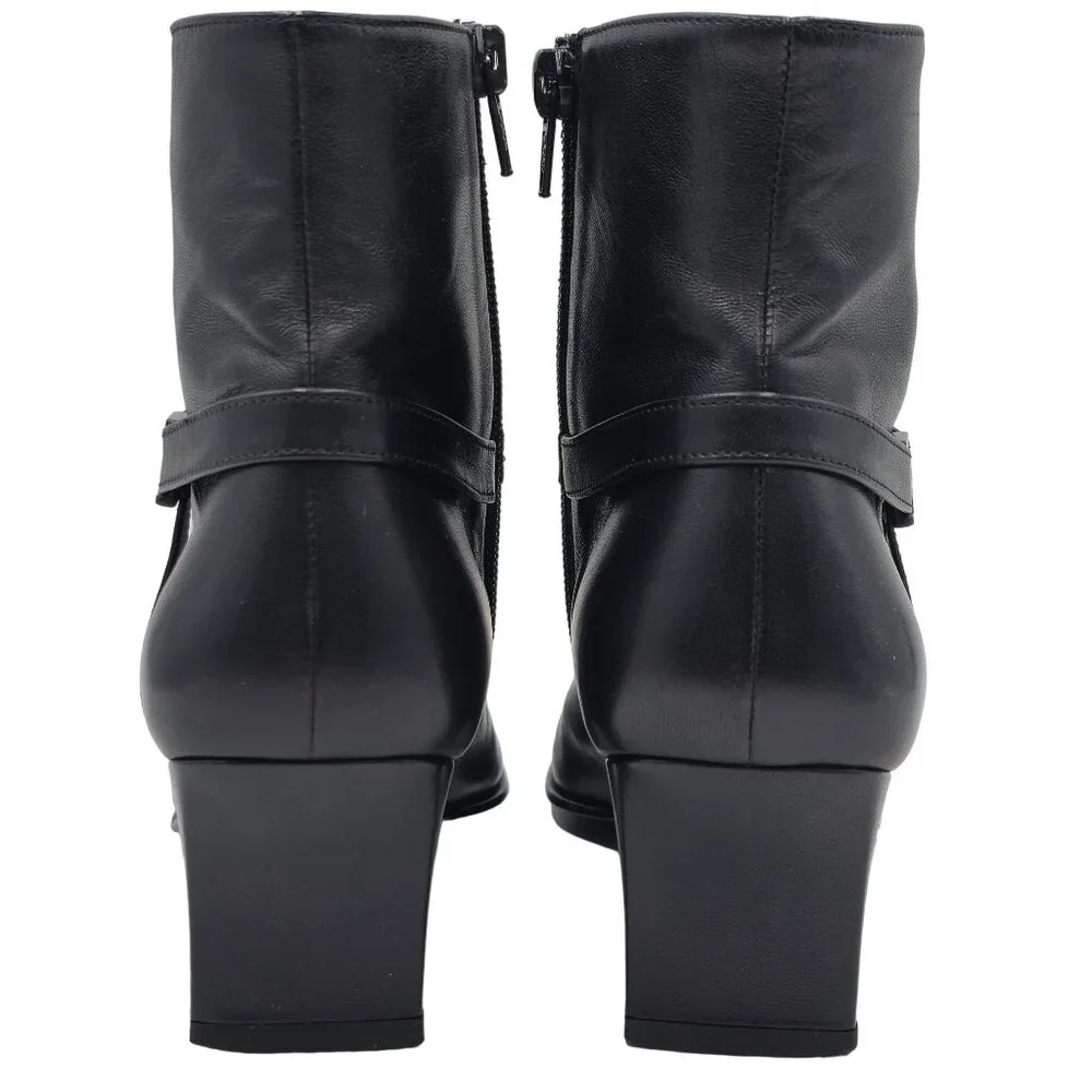 Ferragamo Italy Womens 8.5 4A Narrow Black Leather Dress Shoes Zip Ankle Boots - Picture 5 of 12